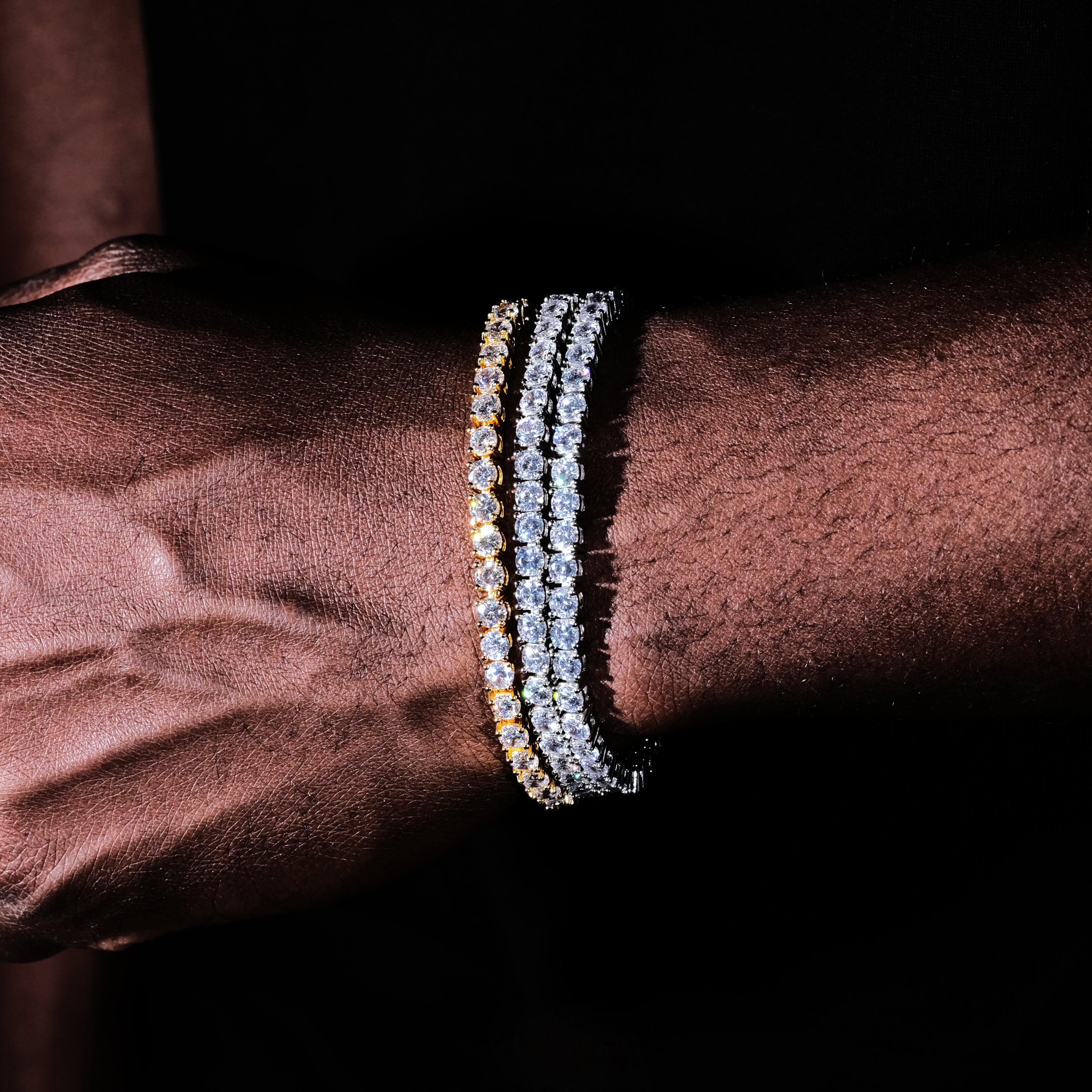 Two-tone 4mm Iced Yellow Gold-Plated CZ Cuban Link Bracelet