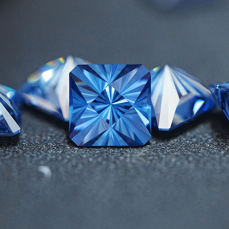 Special Spellbound Cut Square Shape VVS 6mm 1 Carat Vivid Blue Loose Moissanite Stone