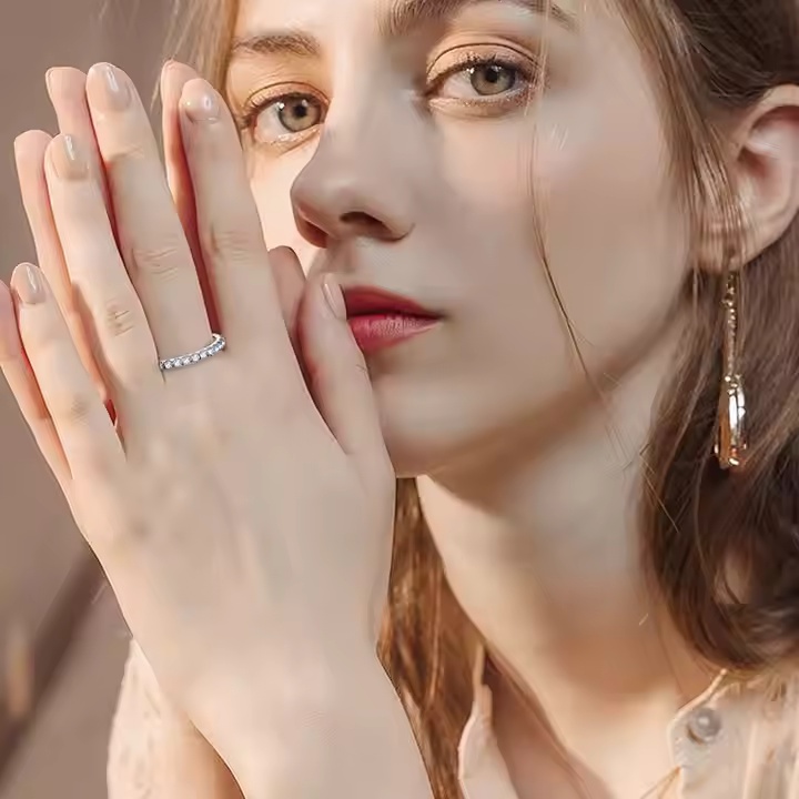 Eternity Ring Engagement Wedding Anniversary Band Ring VVS D Color Synthetic Moissanite & S925