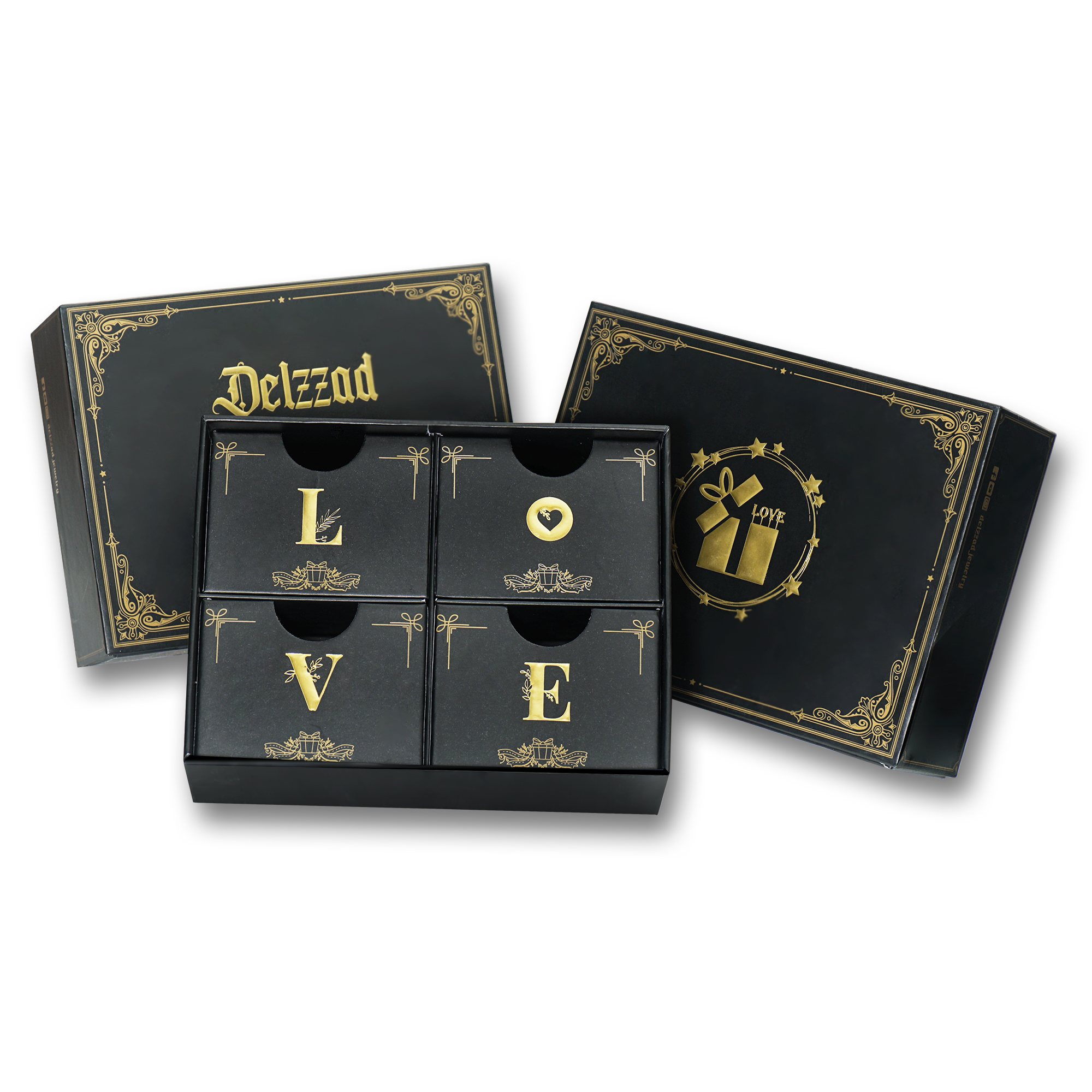 [Surprise Luxury Set] Delzzad Jewelry Gift Box Set 4pcs Gift Boxes Birthday Wedding Engagement Anniversary Christmas Gift for Men Women