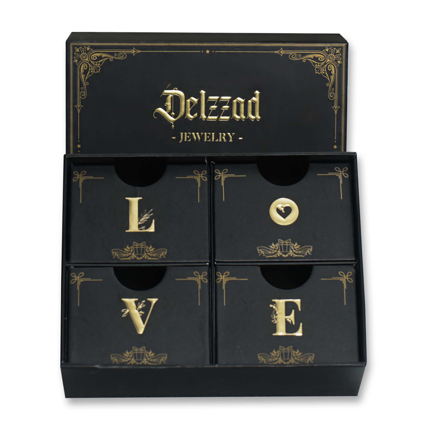 [Surprise Luxury Set] Delzzad Jewelry Gift Box Set 4pcs Gift Boxes Birthday Wedding Engagement Anniversary Christmas Gift for Men Women