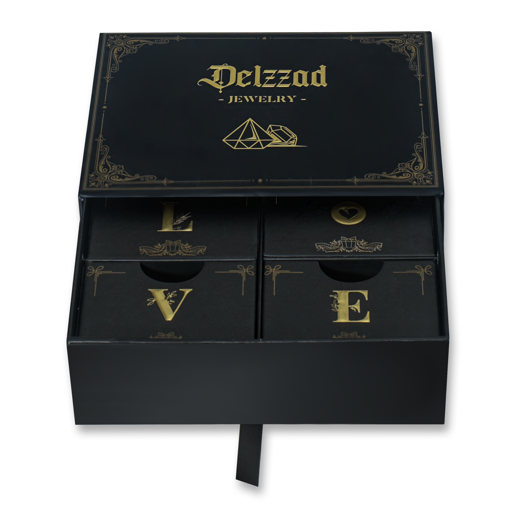 [Surprise Luxury Set] Delzzad Jewelry Gift Box Set 4pcs Gift Boxes Birthday Wedding Engagement Anniversary Christmas Gift for Men Women