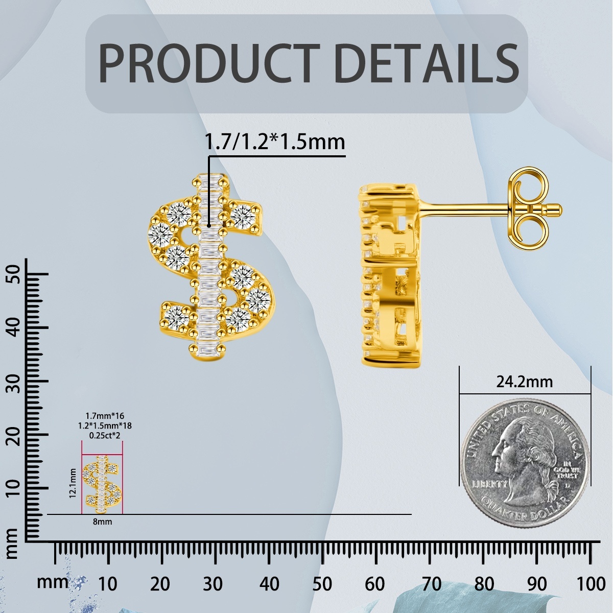 Dazzling USD Stud Earrings VVS Synthetic Moissanite Earrings S925/Copper