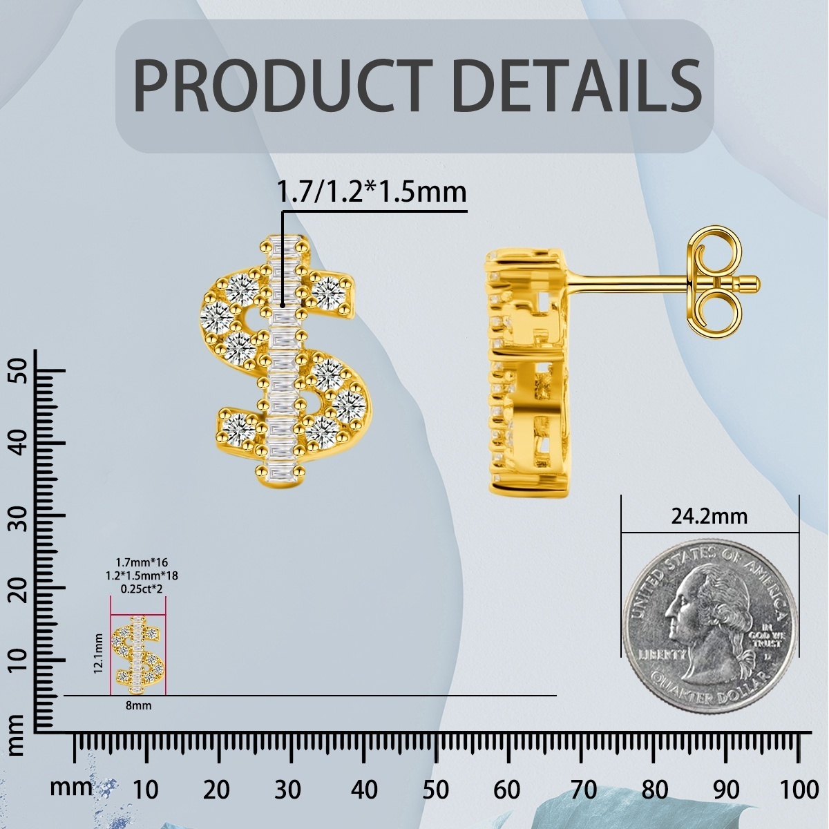 Dazzling USD Stud Earrings VVS Synthetic Moissanite Earrings S925/Copper