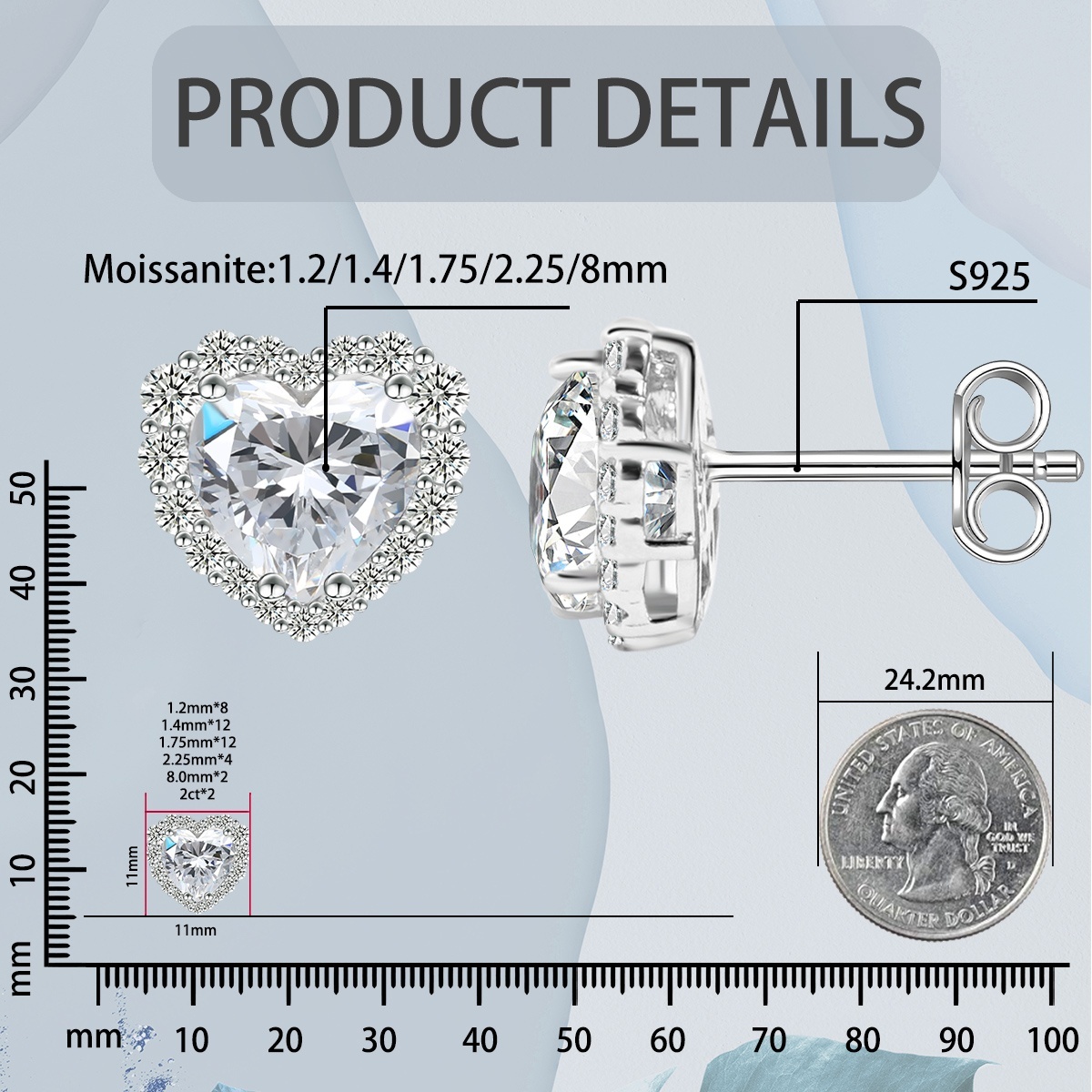 ??Stellar Heart? Set??Delzzad Halo Heart Stud Earrings Endless Love Pendant Necklace Jewelry Set Synthetic Moissanite S925 Necklace Earrings Jewelry Set