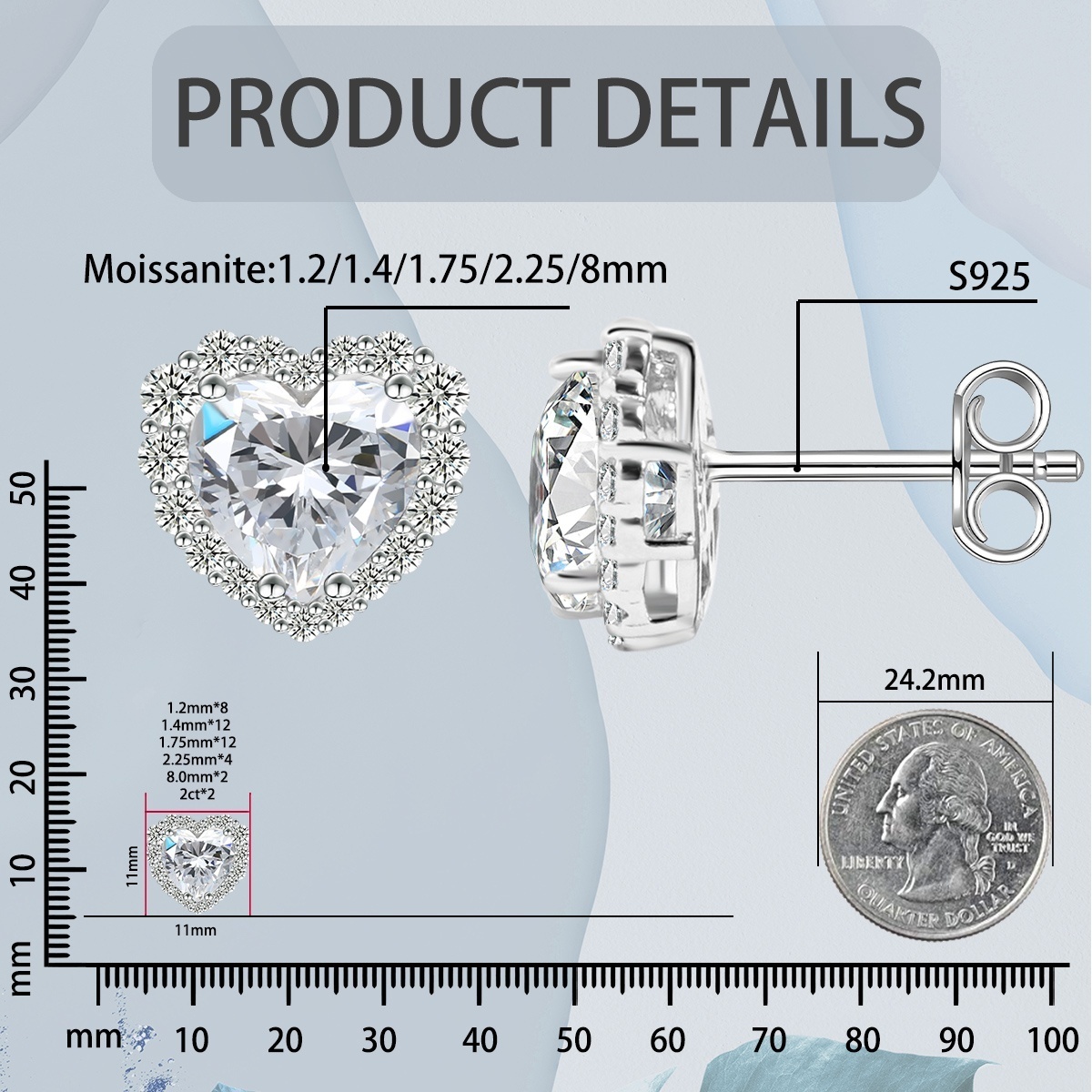 ??Stellar Heart? Set??Delzzad Halo Heart Stud Earrings Endless Love Pendant Necklace Jewelry Set Synthetic Moissanite S925 Necklace Earrings Jewelry Set