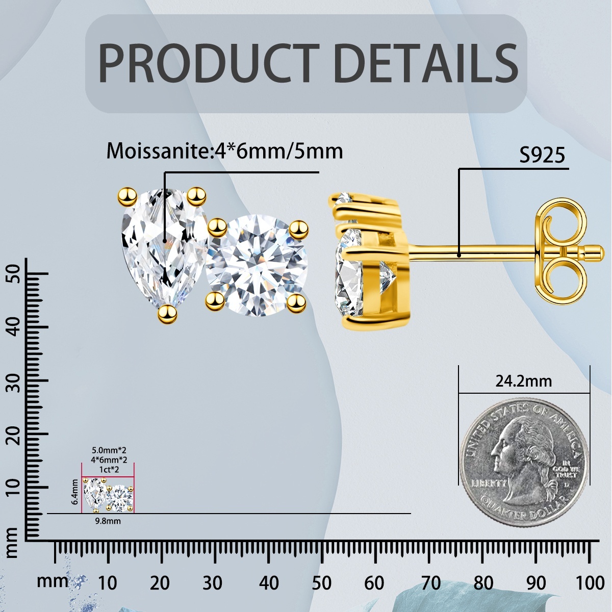 Toi et Moi Stud Earrings Pear and Round Cut Earrings VVS Synthetic Moissanite Earrings S925 Studs
