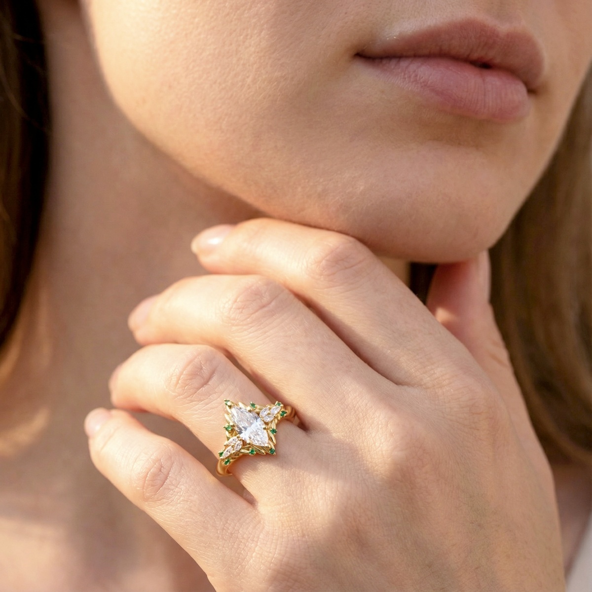 2.2ct Vintage Marquise Cut Leaf Cluster Engagement Ring Band VVS Synthetic Moissanite S925 Ring