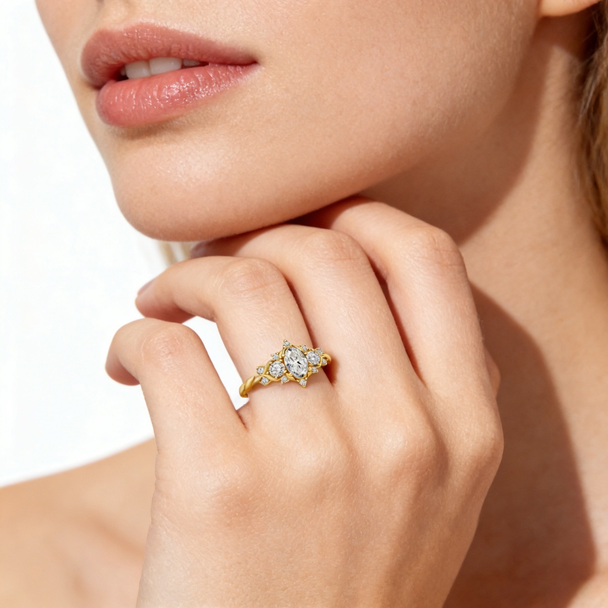 0.7ct Vintage Cluster Marquise Cut Engagement S925 Ring Band VVS Synthetic Moissanite Ring