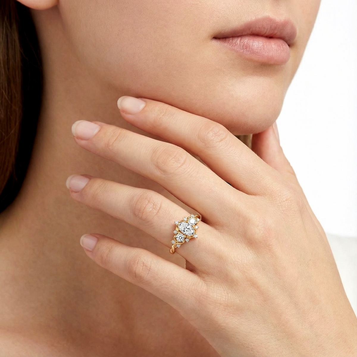 0.7ct Vintage Cluster Marquise Cut Engagement S925 Ring Band VVS Synthetic Moissanite Ring