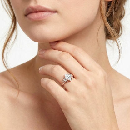 1.7ct Natural Oval Ring Twist Band Brilliant Rose Golden Engagement Wedding Ring Band D Color VVS Synthetic Moissanite Ring