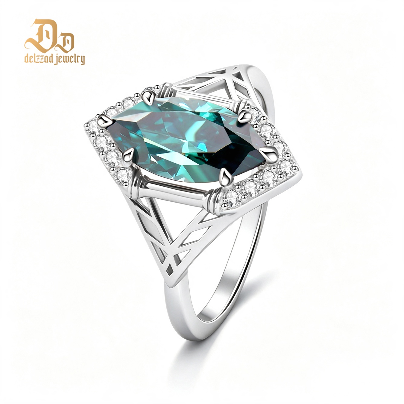 S925 2ct Sparkle Halo Ring Marquise Cut Green Bliss Ring Engagement Ring Synthetic Moissanite S925 Ring Band