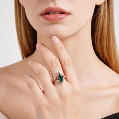 Delzzad 2ct Sparkle Halo Ring Marquise Cut Engagement Ring Synthetic Moissanite Ring Jewelry S925 Green Bliss Ring Perfect Birthday Engagement Wedding Anniversary Christmas Gift