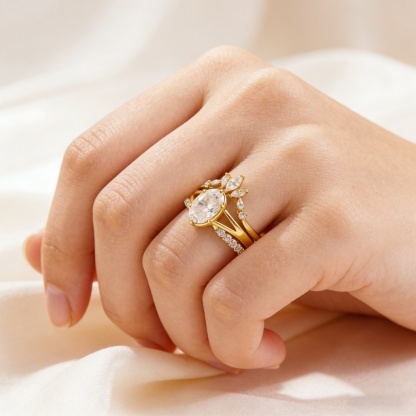 Luxury Ethereal Elegance Set Bridal Engagement Ring Set Synthetic Moissanite S925 Ring