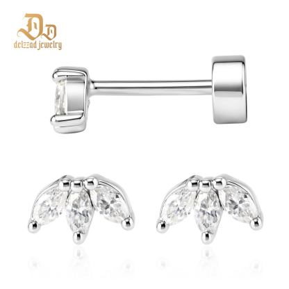 Delzzad Willow Dew Stud Earrings Marquise Crown Stud Earrings Flat Back Earrings Screw-on Synthetic Moissanite Earrings Jewelry S925 Studs