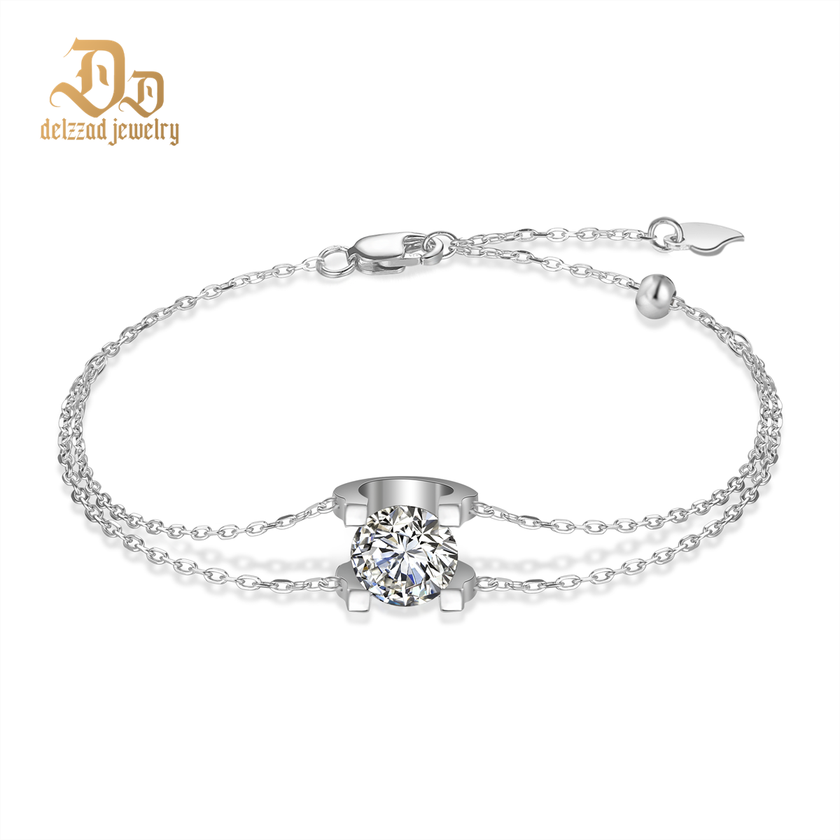 1ct Solitaire Prong Bracelet Double Chain Bracelet Synthetic Moissanite S925 Sterling Silver Bracelet Chain Jewelry Birthday Engagement Wedding Anniversary Perfect Gifts