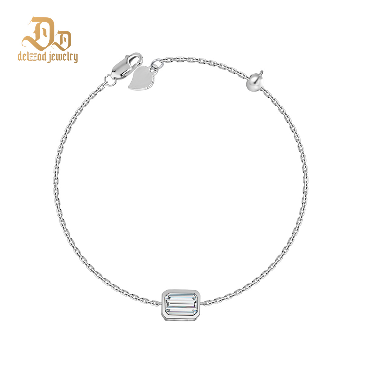 1ct Step Cut Bezel Bracelet Synthetic Moissanite S925 Sterling Silver Bracelet Chain Jewelry Birthday Engagement Wedding Anniversary Perfect Gifts