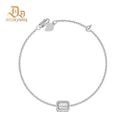 1ct Step Cut Bezel Bracelet Synthetic Moissanite S925 Sterling Silver Bracelet Chain Jewelry Birthday Engagement Wedding Anniversary Perfect Gifts