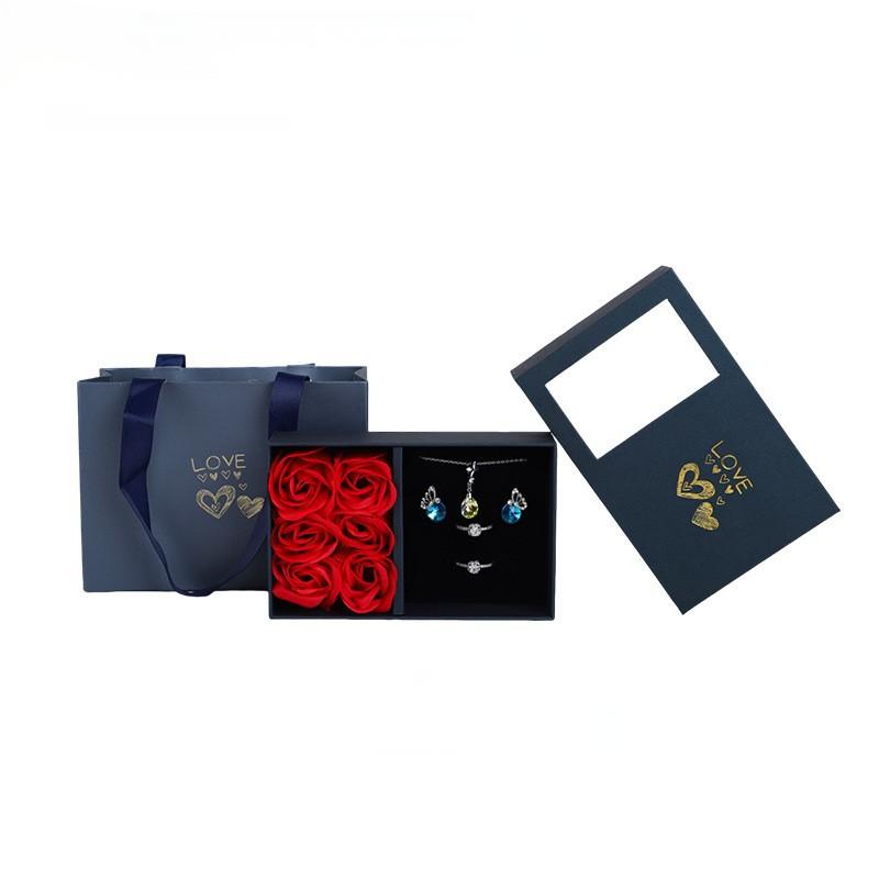 Delzzad Eternal Flower Rose Love Jewelry Box Gift Bag Set for Her Valentine's Day Anniversary Christmas Gift Box