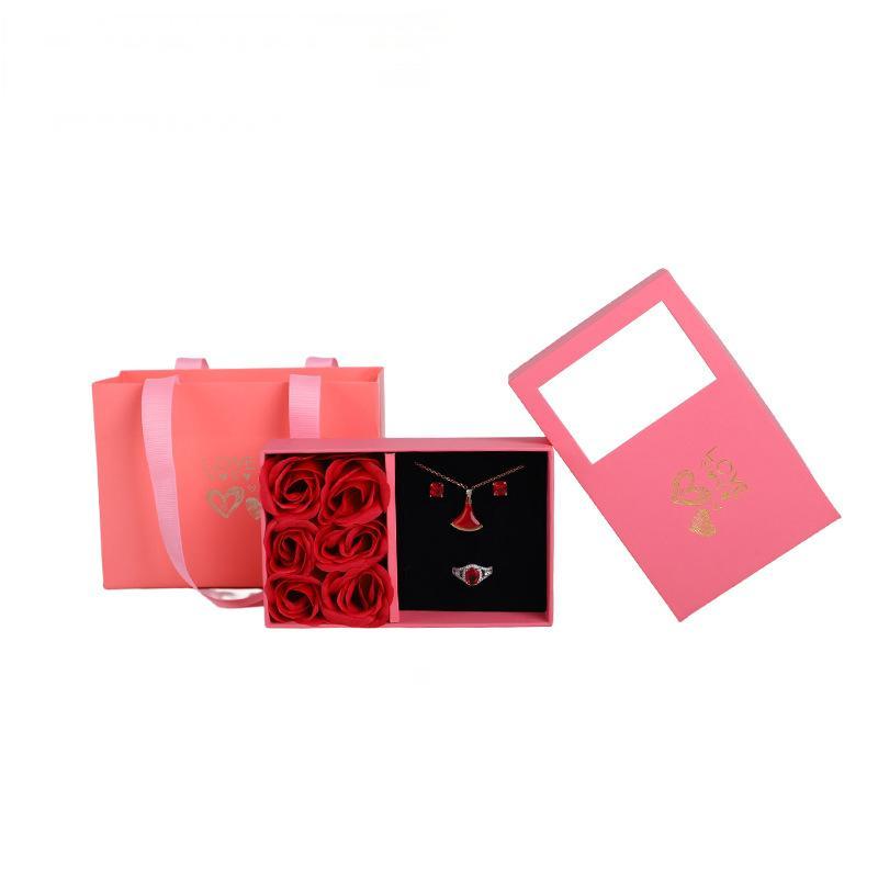 Delzzad Eternal Flower Rose Love Jewelry Box Gift Bag Set for Her Valentine's Day Anniversary Christmas Gift Box