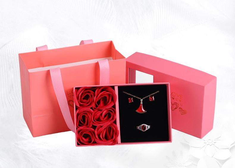 Delzzad Eternal Flower Rose Love Jewelry Box Gift Bag Set for Her Valentine's Day Anniversary Christmas Gift Box