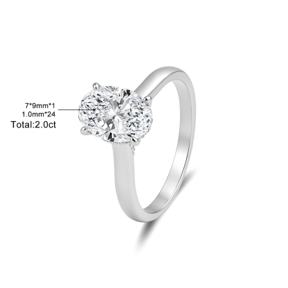 14K Gold-Plated 2ct Solitaire Oval Promise Engagement Ring Synthetic Moissanite Wedding Ring Jewelry