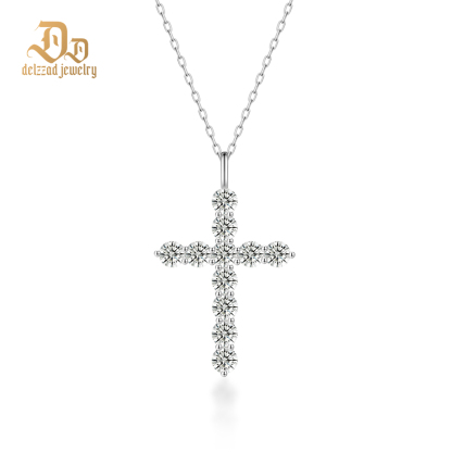 Delzzad Luna Blessing Necklace Cross Pendant Necklace VVS Synthetic Moissanite Pendant Jewelry for Men Women Copper Chain