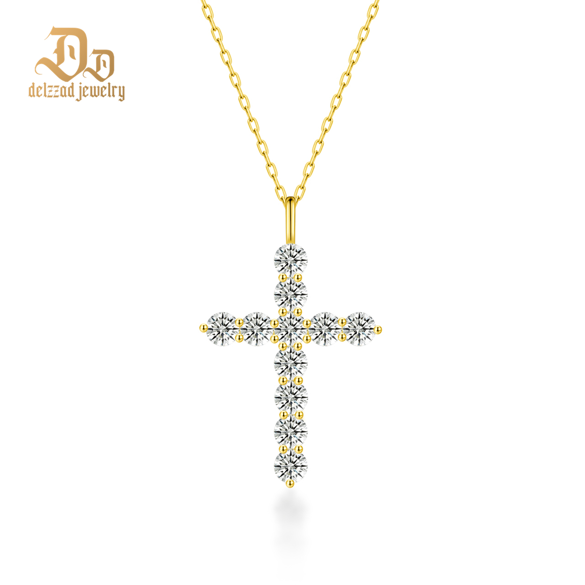 Delzzad Luna Blessing Necklace Cross Pendant Necklace VVS Synthetic Moissanite Pendant Jewelry for Men Women Copper Chain