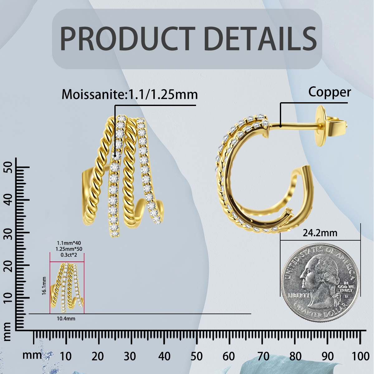 Urban Layers Huggies Earrings Golden Twist Hoop Earrings Synthetic Moissanite Earrings Jewelry Copper Studs