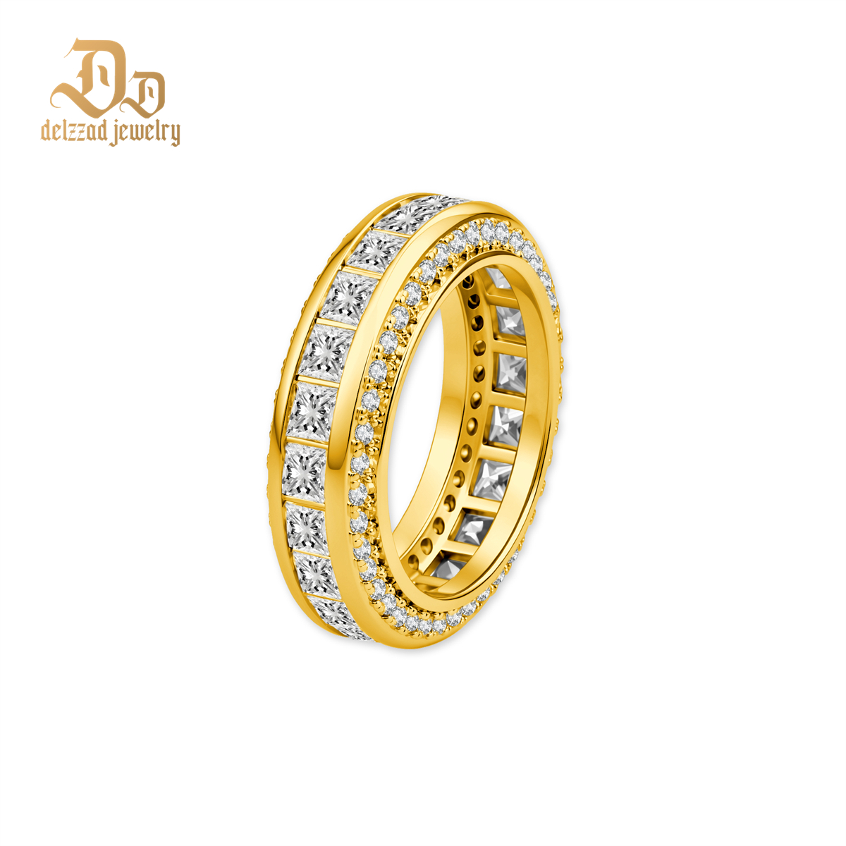 14K Gold-Plated Elysian Gate Ring Unisex Channel Set Eternity Band VVS Synthetic Moissanite Ring Exquisite Jewelry for Men Women