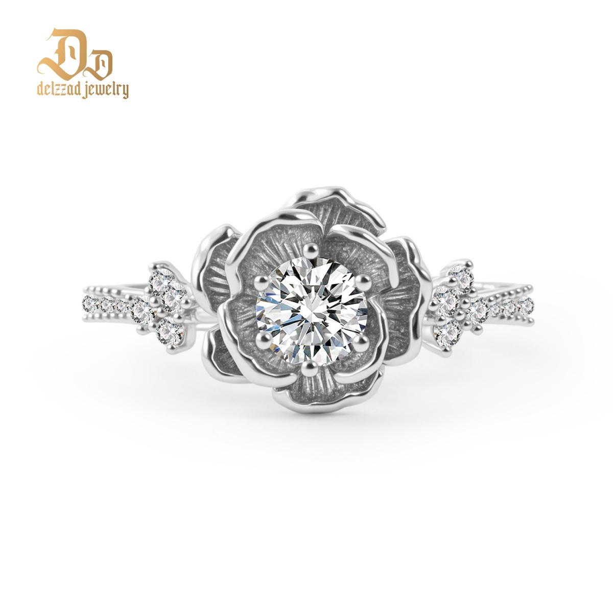 Delzzad 0.6ct Vintage Rose Engagement Ring Forever Rose Flower Wedding Ring Band D Color VVS Synthetic Moissanite Ring Jewelry Copper Band