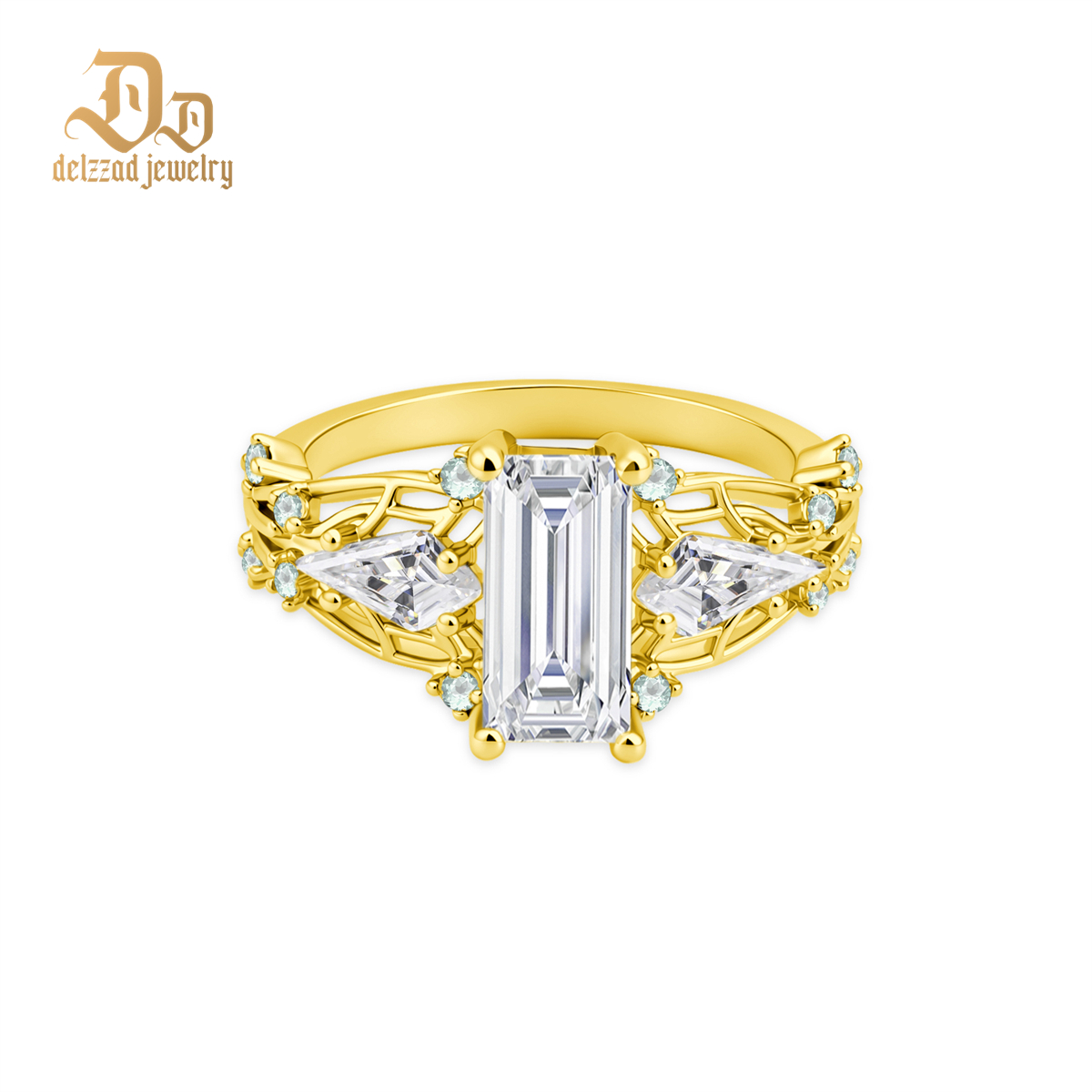 14K Gold-Plated The Phoenix Vestige Ring Elysian Lattice Band Ring VVS Synthetic Moissanite Ring Jewelry