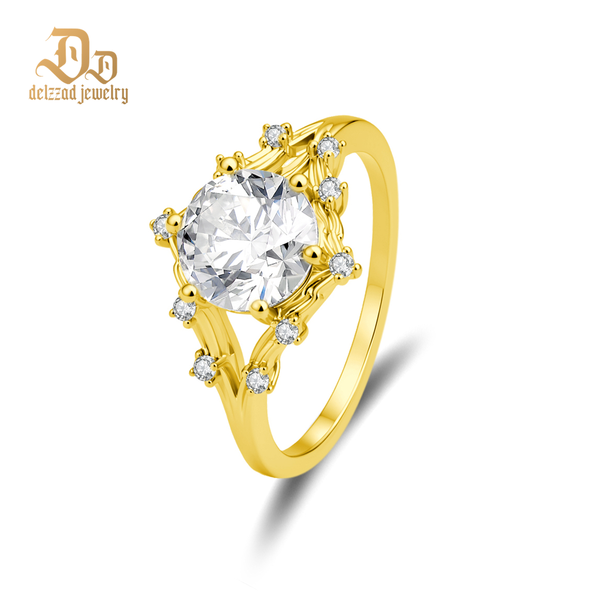 14K Gold-Plated 2ct The Polaris Blossom Ring Band Six Prong Ring VVS Synthetic Moissanite Ring Jewelry