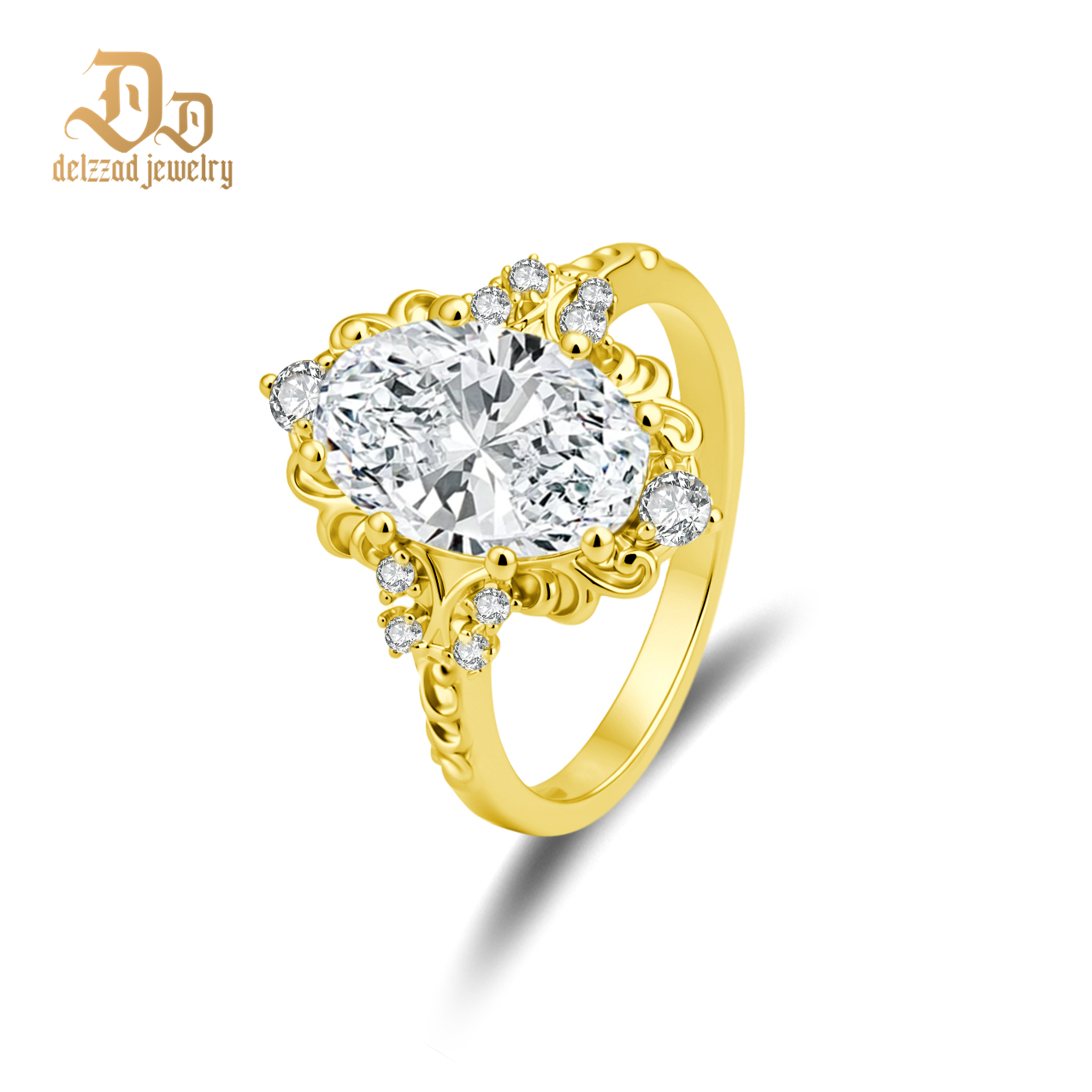 14K Gold-Plated 4.7ct Moonlit Baroque Ring Aurora Halo Ring Band VVS Synthetic Moissanite Ring Jewelry