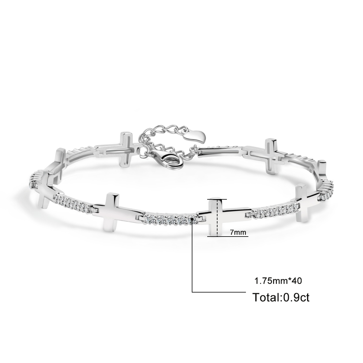 Eternal Devotion Sideways Cross Bracelet Copper Chain Synthetic Moissanite Bracelet