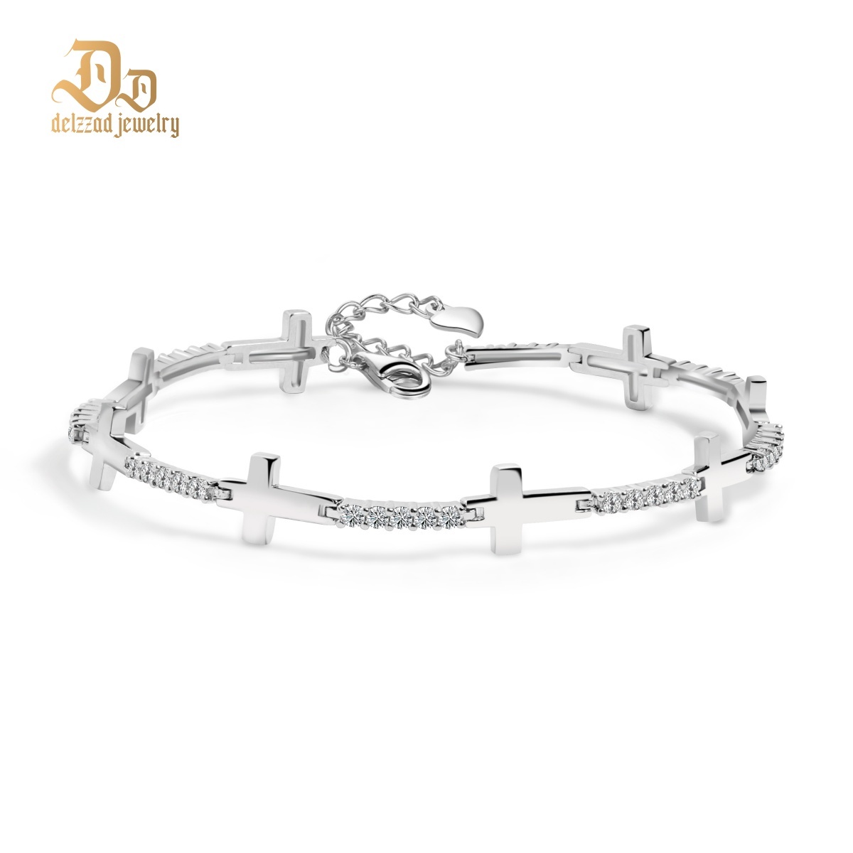 Eternal Devotion Sideways Cross Bracelet Copper Chain Synthetic Moissanite Bracelet