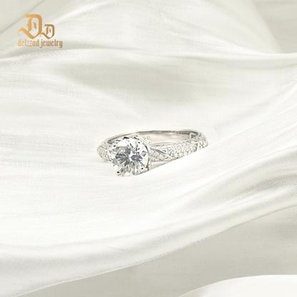 Delzzad 2ct Sparkling Four Prong Ring Band D Color VVS Synthetic Moissanite S925 Unisex Ring Anniversary Engagement Wedding Gifts for Men Women