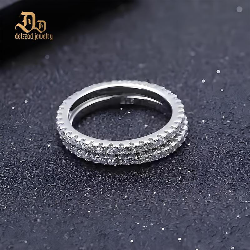 Delzzad S925 VVS D Color Synthetic Moissanite Eternity Ring Band Anniversary Valentine's Day Gifts For Women Men