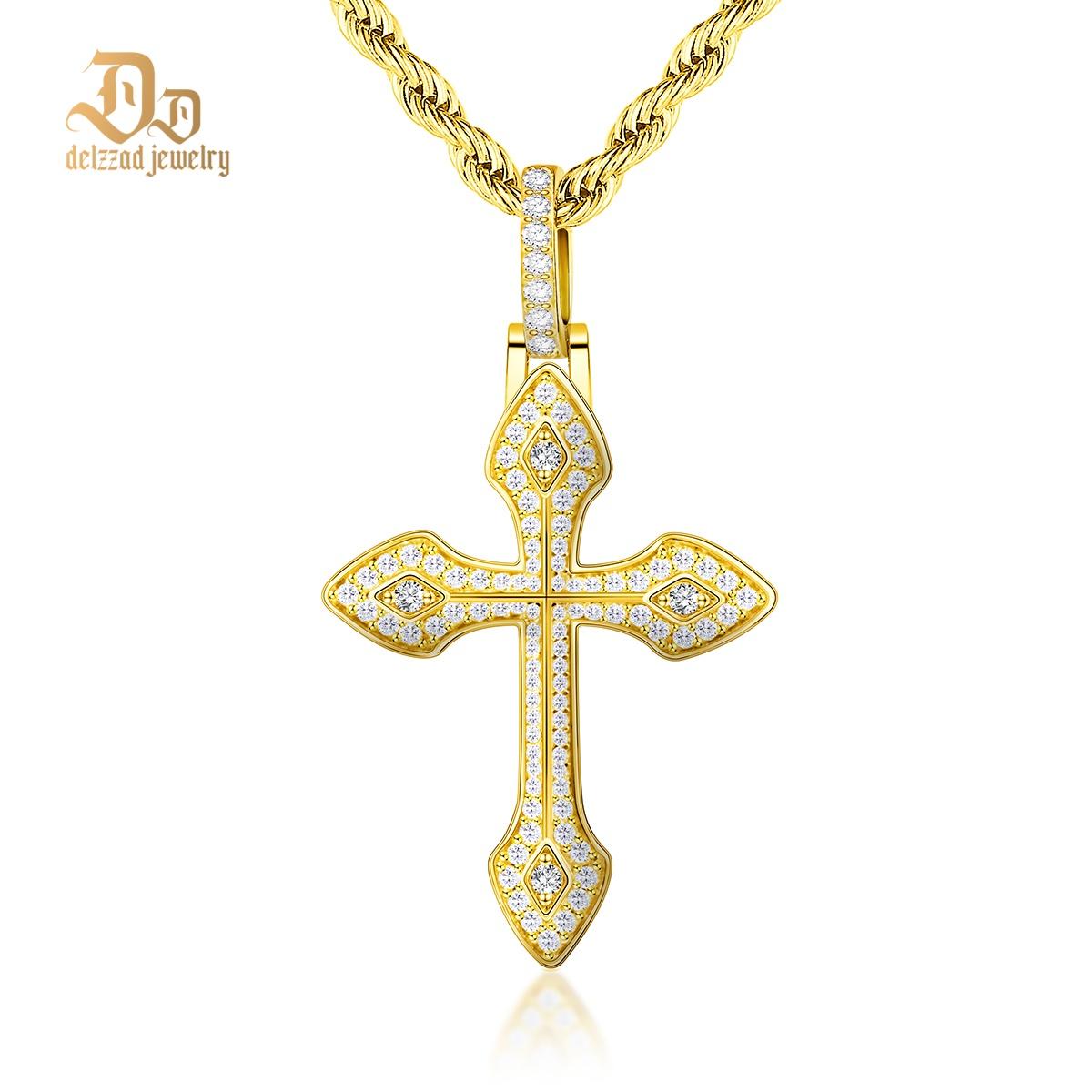 S925 1.7ct Round Pointed Cross Necklace D Color Synthetic Moissanite Unisex Pendant Necklace