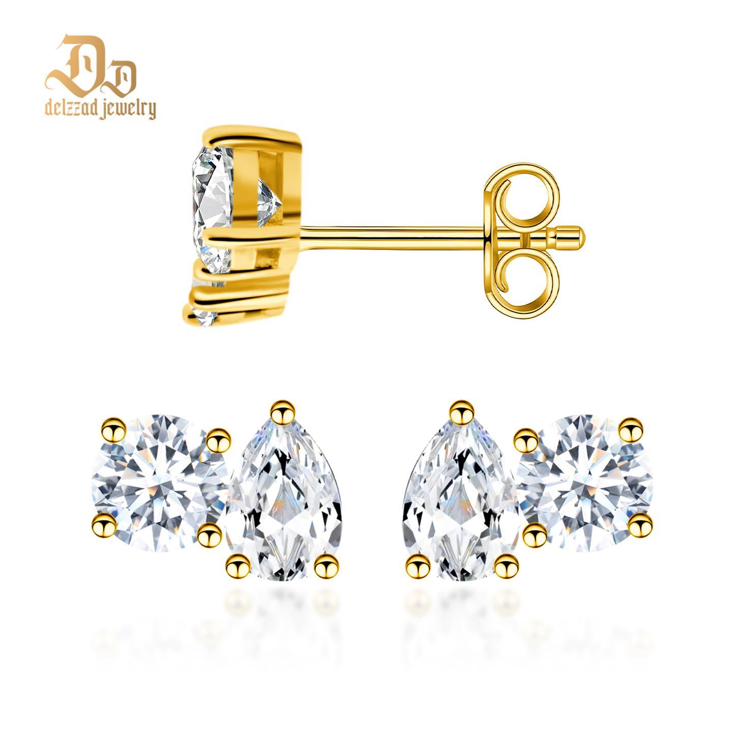 Toi et Moi Stud Earrings Pear and Round Cut Earrings VVS Synthetic Moissanite Earrings S925 Studs