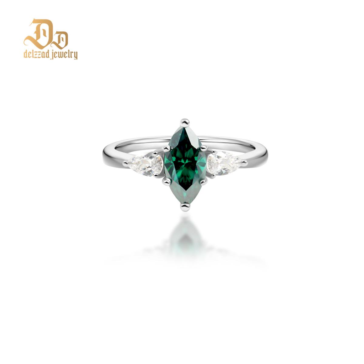 Delzzad 1ct Marquise Synthetic Moissanite Three Stones Ring In 925 Sterling Silver