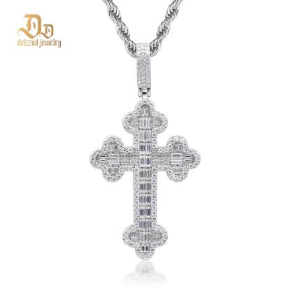 Delzzad S925 VVS Synthetic Moissanite Exquisite Hip Hop Punk Bling Cross Pendant Necklace Valentine's Day Anniversary Gift