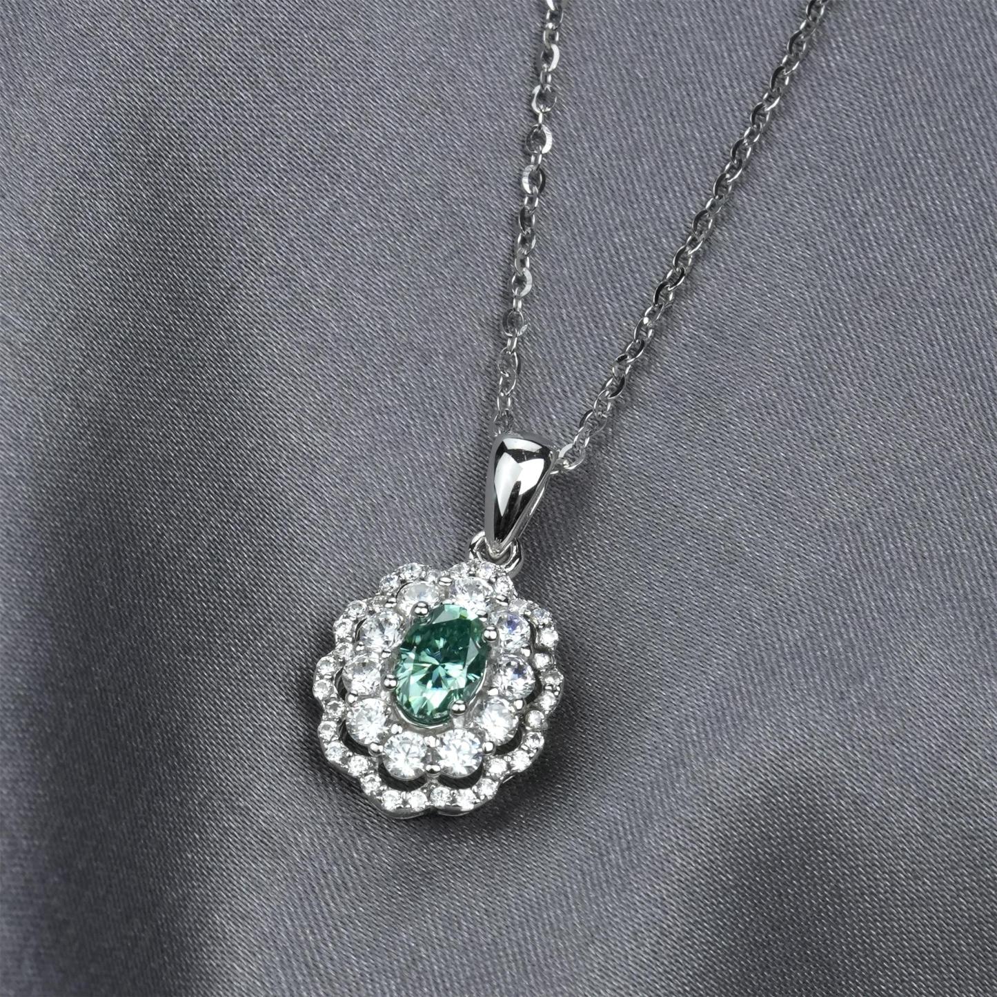 0.5ct Green Ripple Pendant Necklace Oval Synthetic Moissanite Necklace S925 Chain