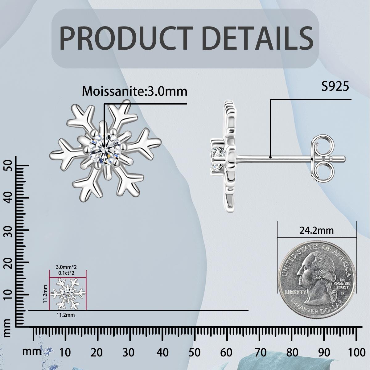 Delzzad Romantic Icy Snowflake Stud Earrings Synthetic Moissanite S925 Earring Jewelry Perfect Birthday Engagement Anniversary Christmas Gift