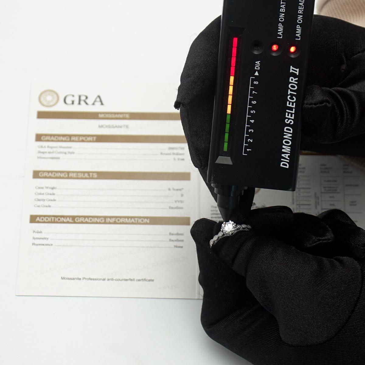 Delzzad 1ct Round Synthetic Moissanite Pierced Band Ring S925 Ring Jewelry Perfect Birthday Dating Wedding Anniversary Gift