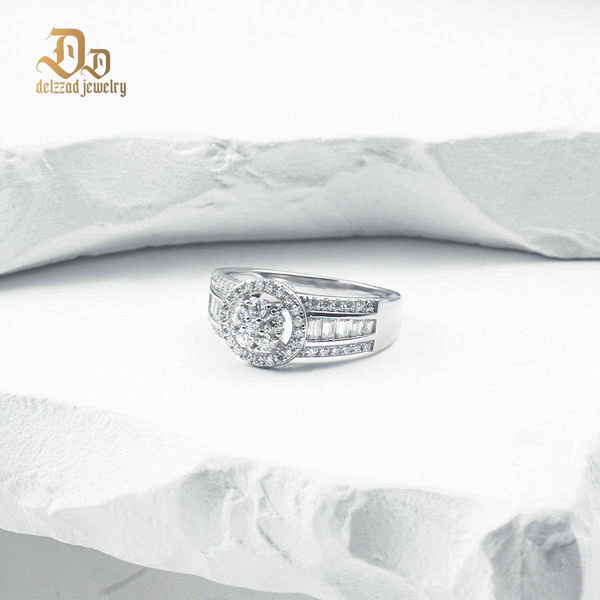 Delzzad Hip Hop Halo Cocktail Ring D Color VVS Synthetic Moissanite S925 Stunning Unisex Ring Perfect for Any Occasion & Everyday Wear Birthday Anniversary Gifts