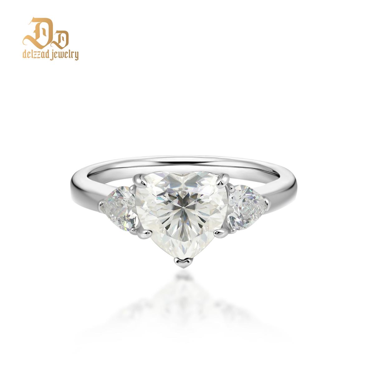 Delzzad 2ct Heart Synthetic Moissanite Three Stones Ring In 925 Sterling Silver