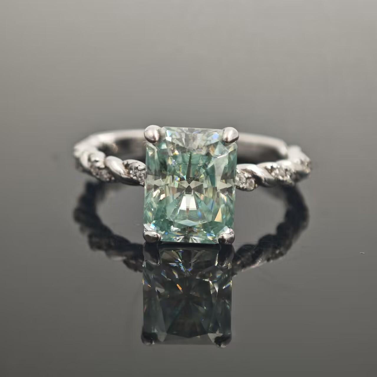 3ct Radiant Synthetic Moissanite Solitaire Twist Band Ring In 925 Sterling Silver