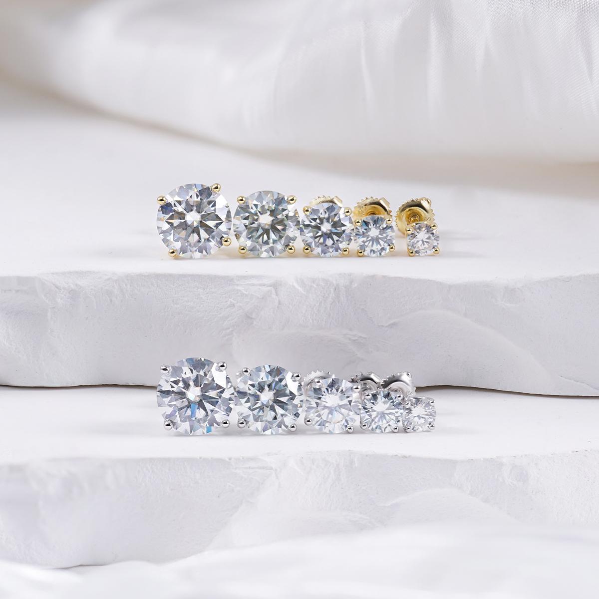 Solitaire Four Prong Earrings Screw Back Stud D-Color Moissanite & S925