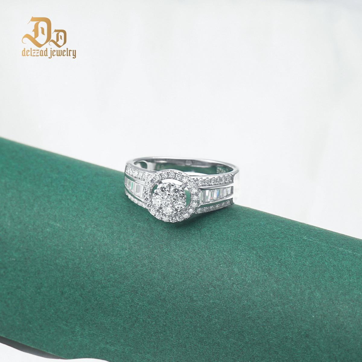 Delzzad Hip Hop Halo Cocktail Ring D Color VVS Synthetic Moissanite S925 Stunning Unisex Ring Perfect for Any Occasion & Everyday Wear Birthday Anniversary Gifts